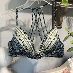Athleta Bikini Top Blue Print Multi strap Back